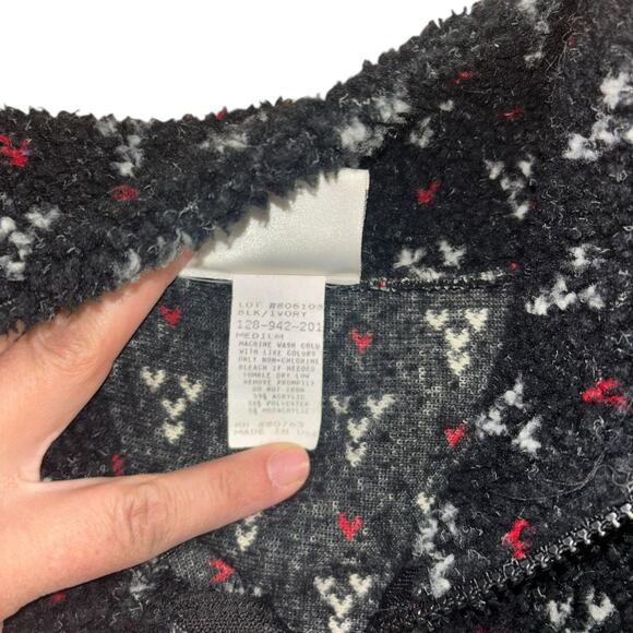 Vtg 90’s Black Holiday Reindeer Christmas Fleece Jacket Women’s M Cozy Cottage - Picture 8 of 11